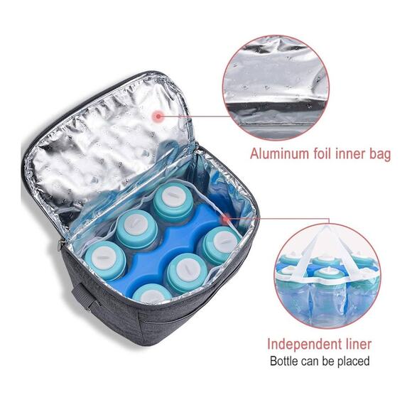 Lekebaby Breast Milk Cooler Bag Contoured Ice Pack Insulated BottleTote Bag Grey - Picture 3 of 12